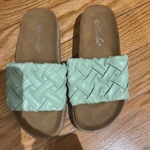 Platform slide on with teal strap from Italy